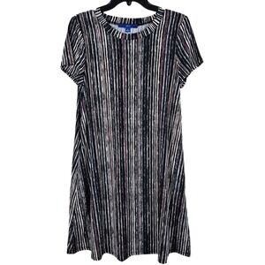 Apt 9 Womens Dress Size S Black Striped Short Sleeve‎ Casual Midi Dress